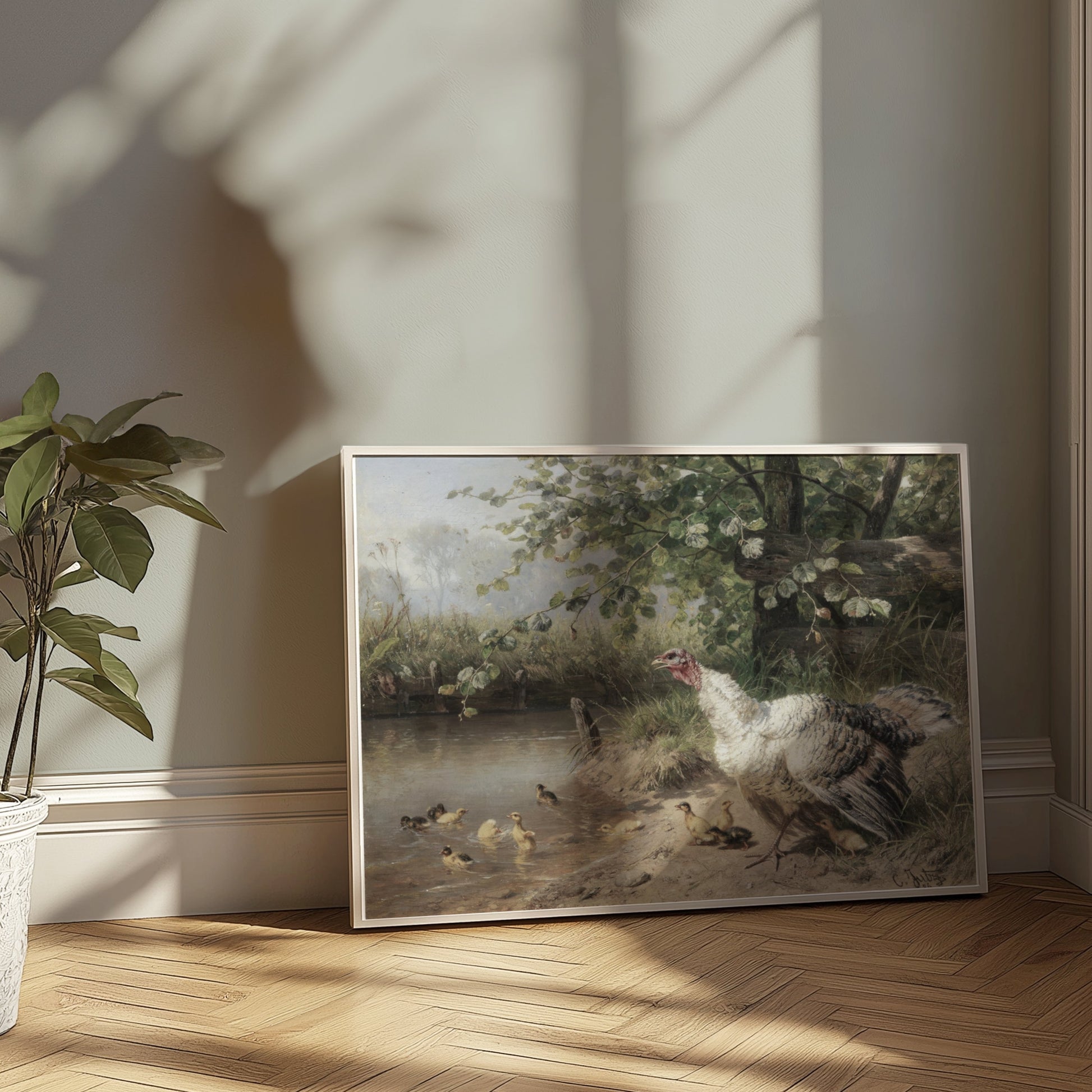 Premium Poster of Idyllic Countryside Scene with Turkeys and Ducks Posters