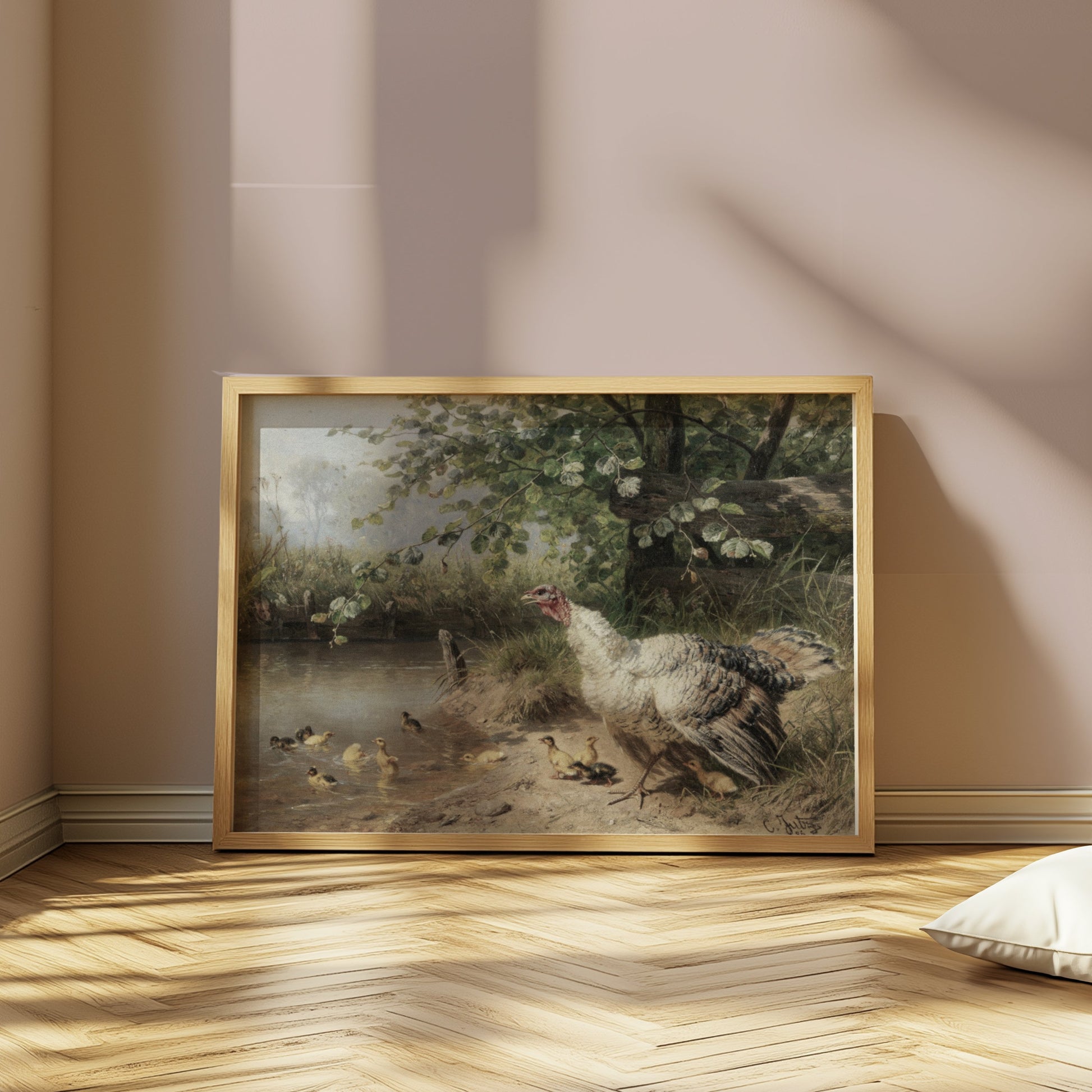 Premium Poster of Idyllic Countryside Scene with Turkeys and Ducks Posters