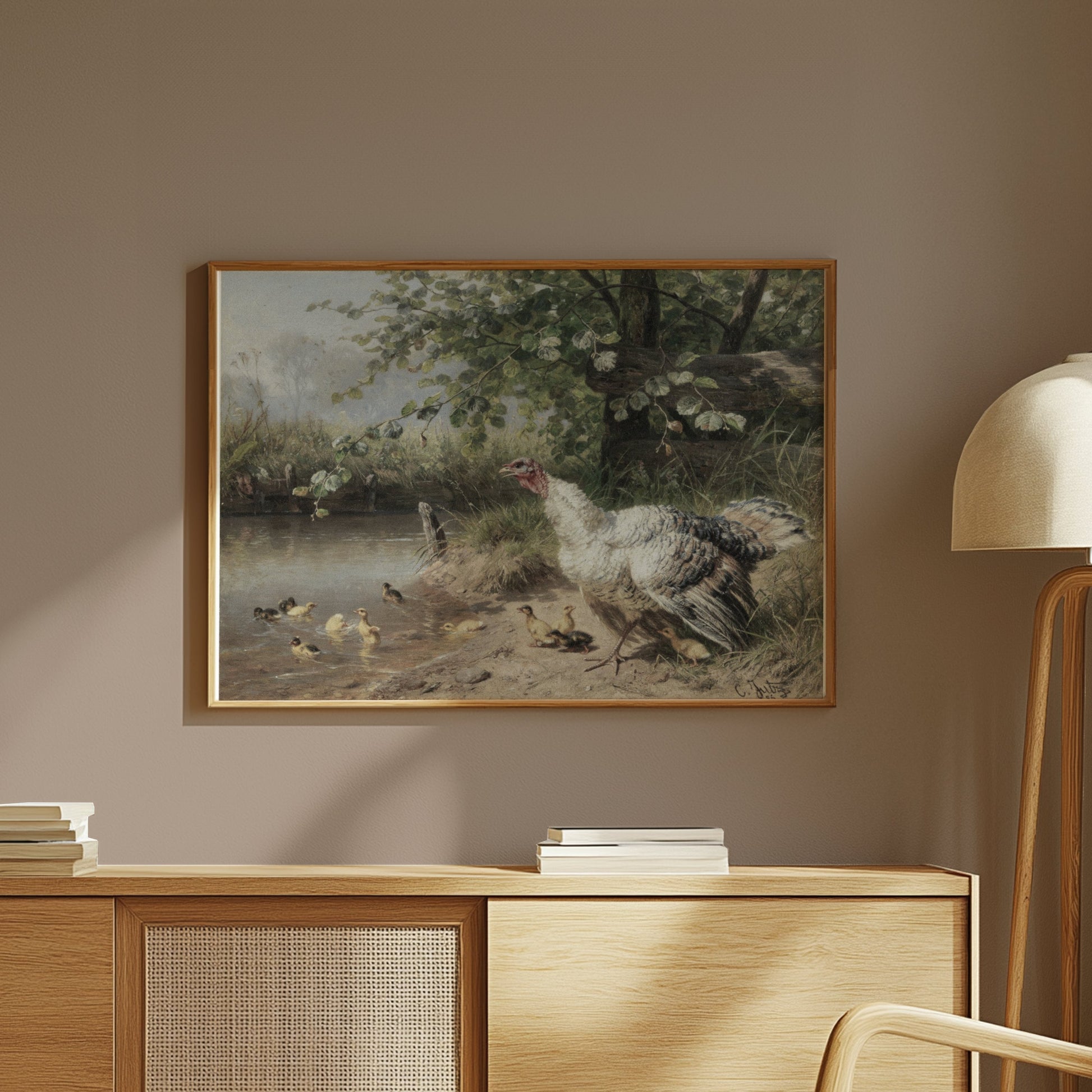 Premium Poster of Idyllic Countryside Scene with Turkeys and Ducks Posters