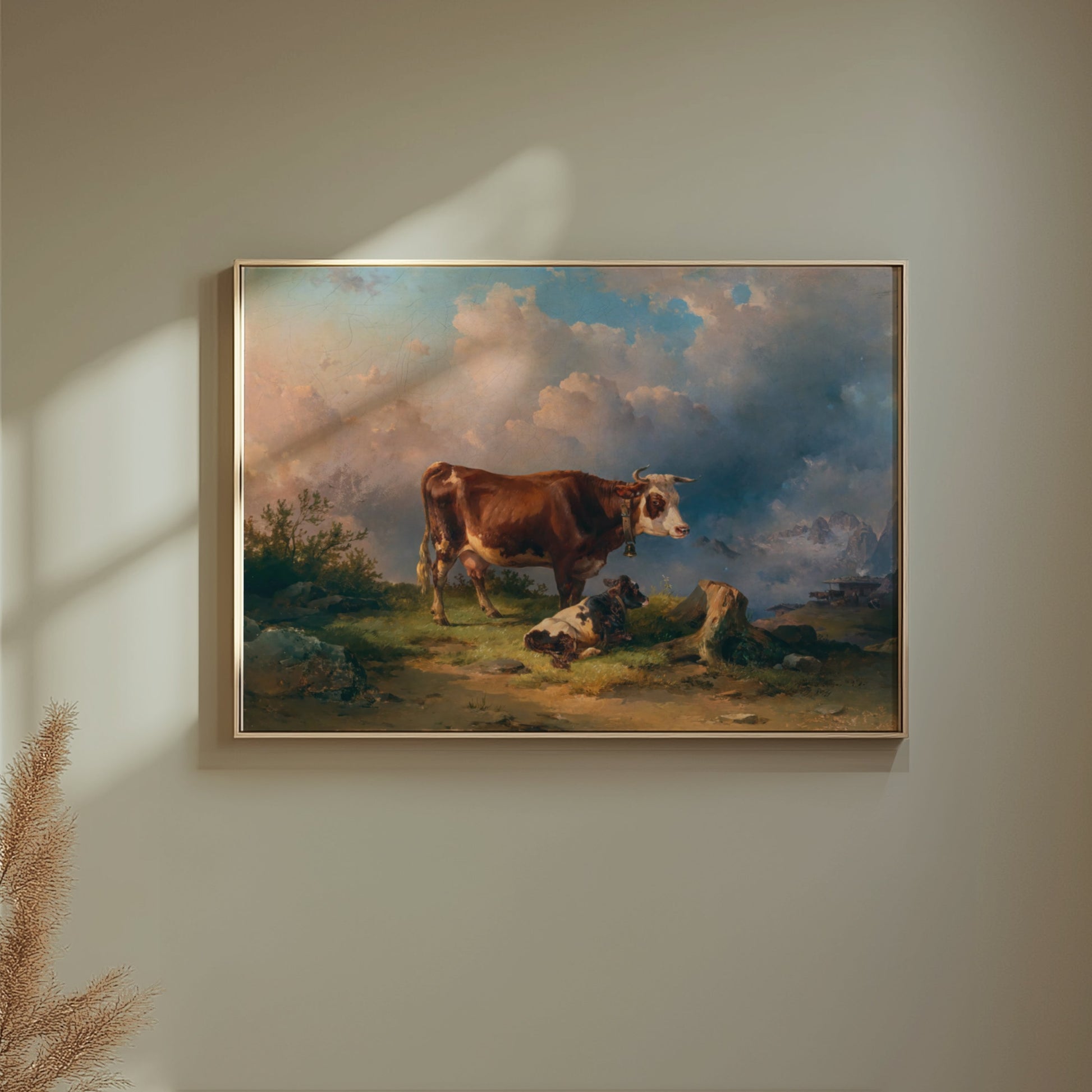 Premium Poster of Idyllic Pastoral Scene with Cows in Landscape Posters