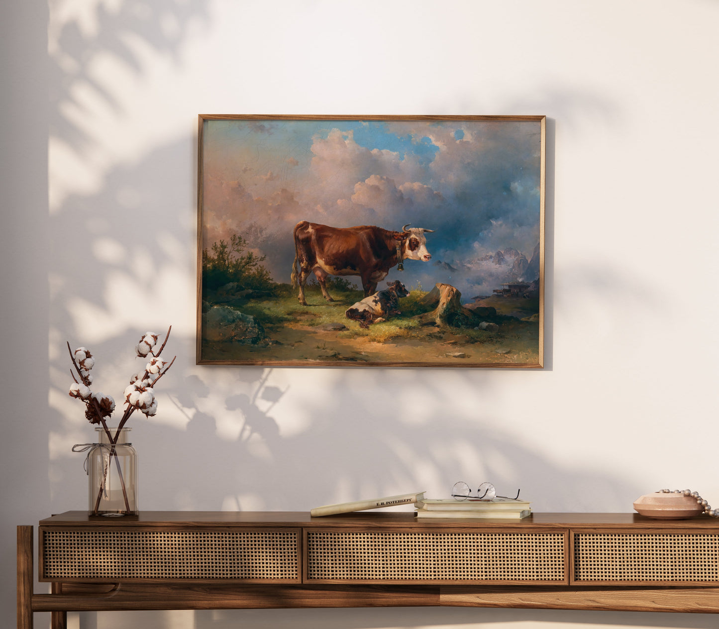 Premium Poster of Idyllic Pastoral Scene with Cows in Landscape Posters