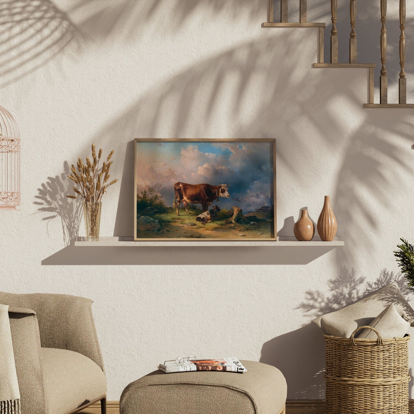 Premium Poster of Idyllic Pastoral Scene with Cows in Landscape Posters