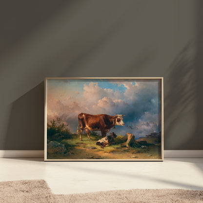 Premium Poster of Idyllic Pastoral Scene with Cows in Landscape Posters