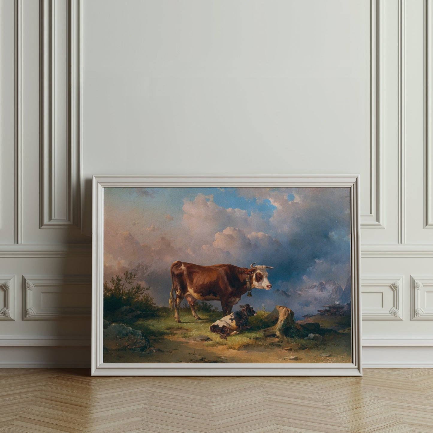 Premium Poster of Idyllic Pastoral Scene with Cows in Landscape Posters