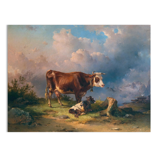 Premium Poster of Idyllic Pastoral Scene with Cows in Landscape Posters