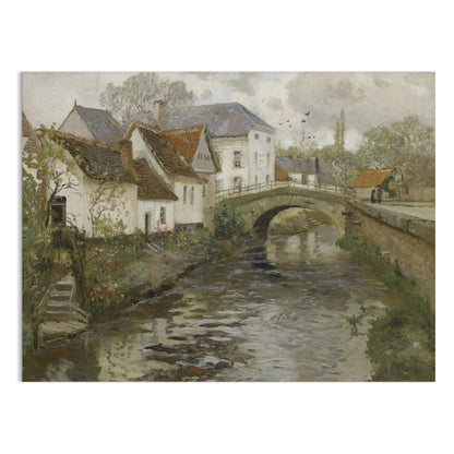 Premium Poster of Idyllic Village Scene with Stone Bridge Posters