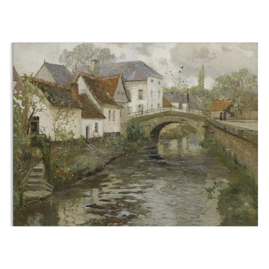 Premium Poster of Idyllic Village Scene with Stone Bridge Posters