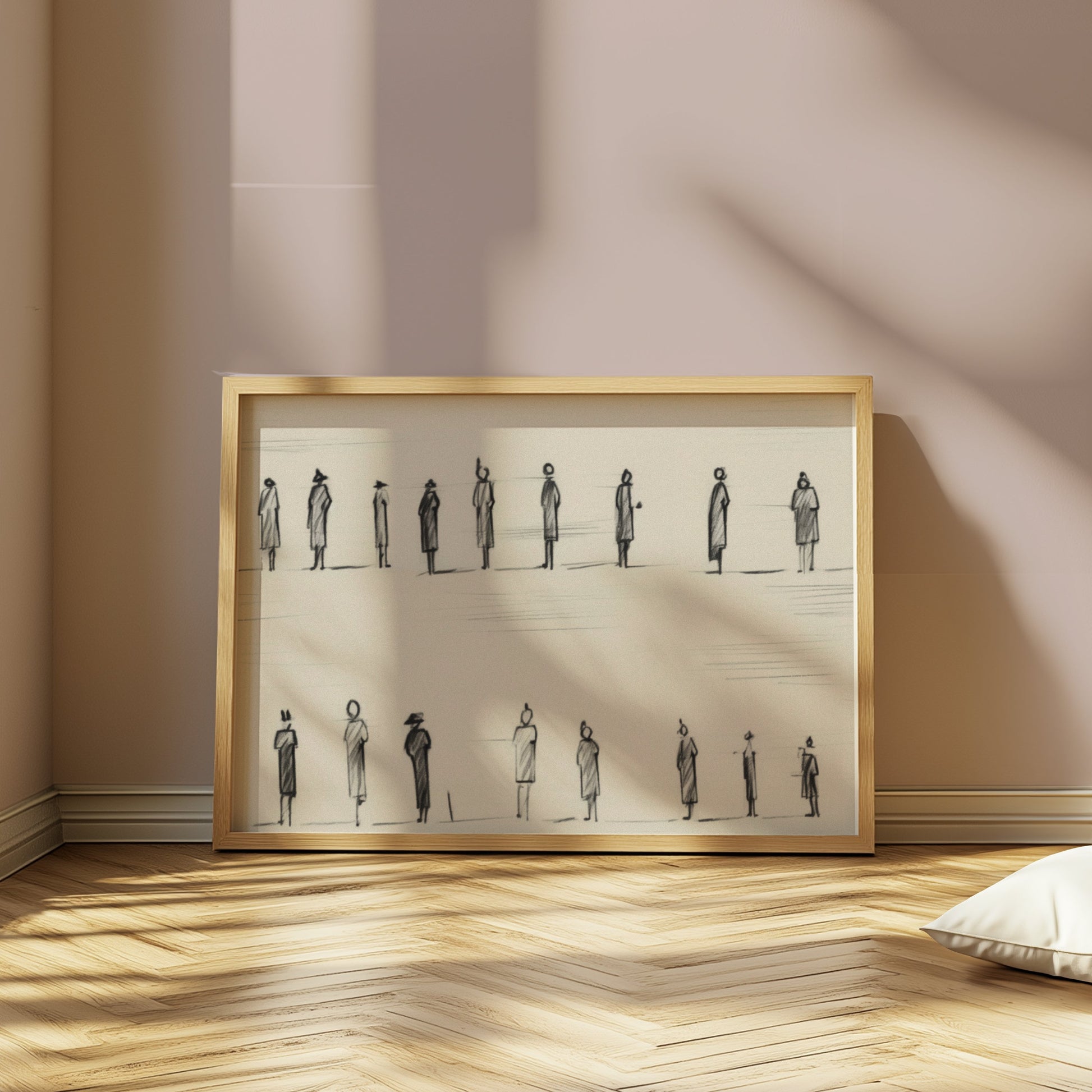 Premium Poster of Illustrated Minimalist Crowd Scene Art Posters