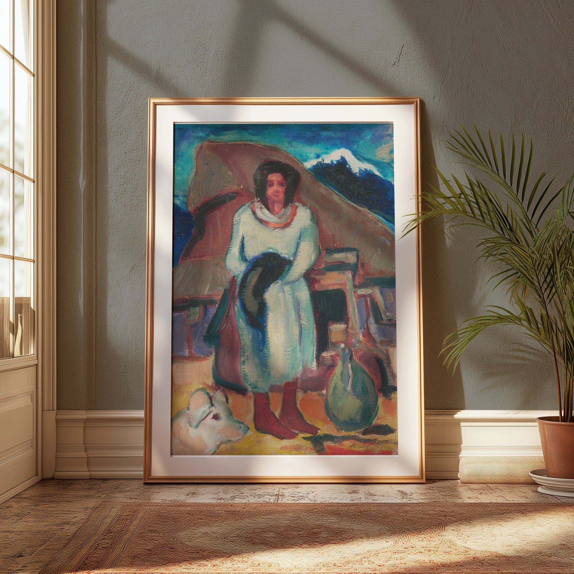 Premium Poster of Impressionist Style Woman with Hat Portrait Posters