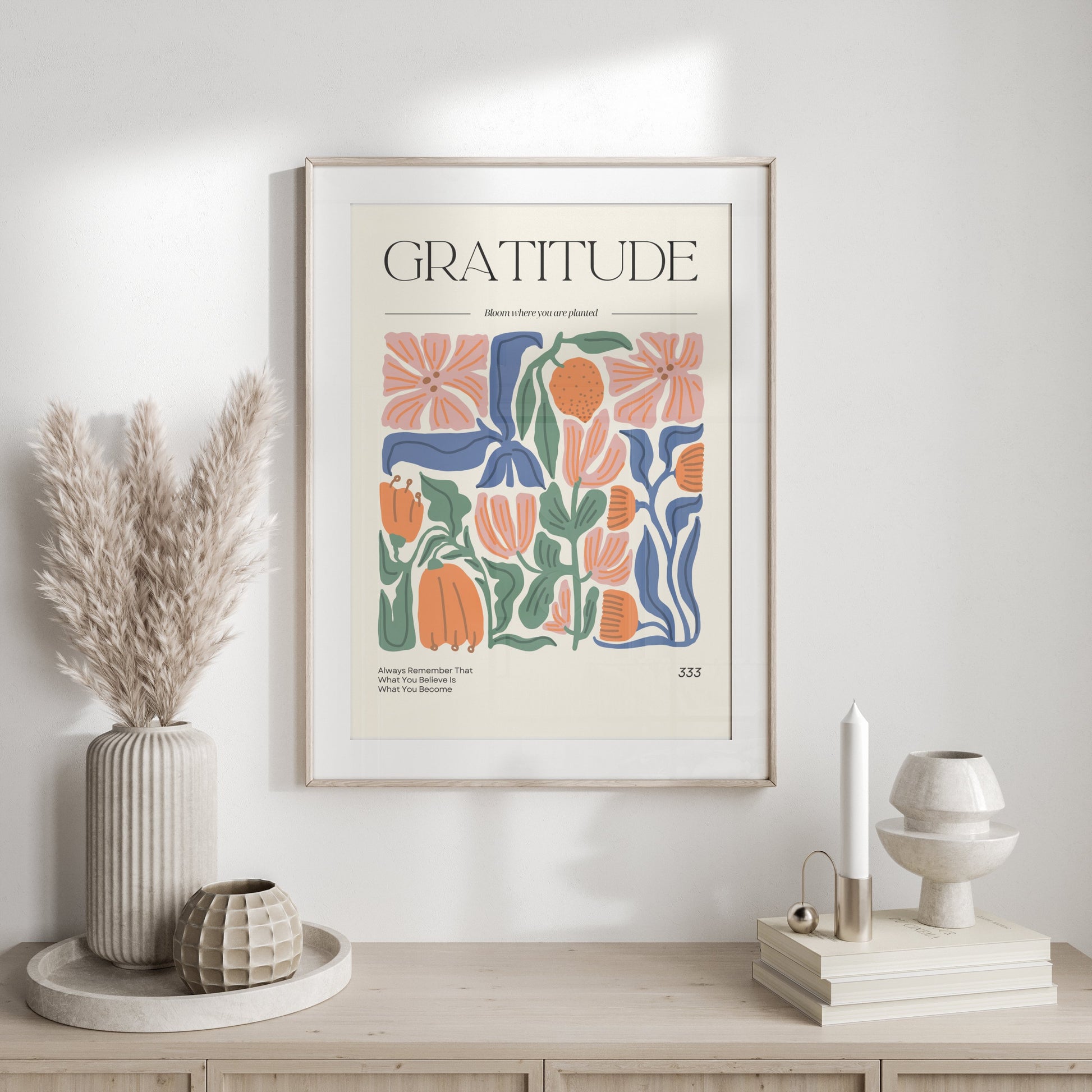 Premium Poster of Inspirational Gratitude Motivational Floral Art Posters