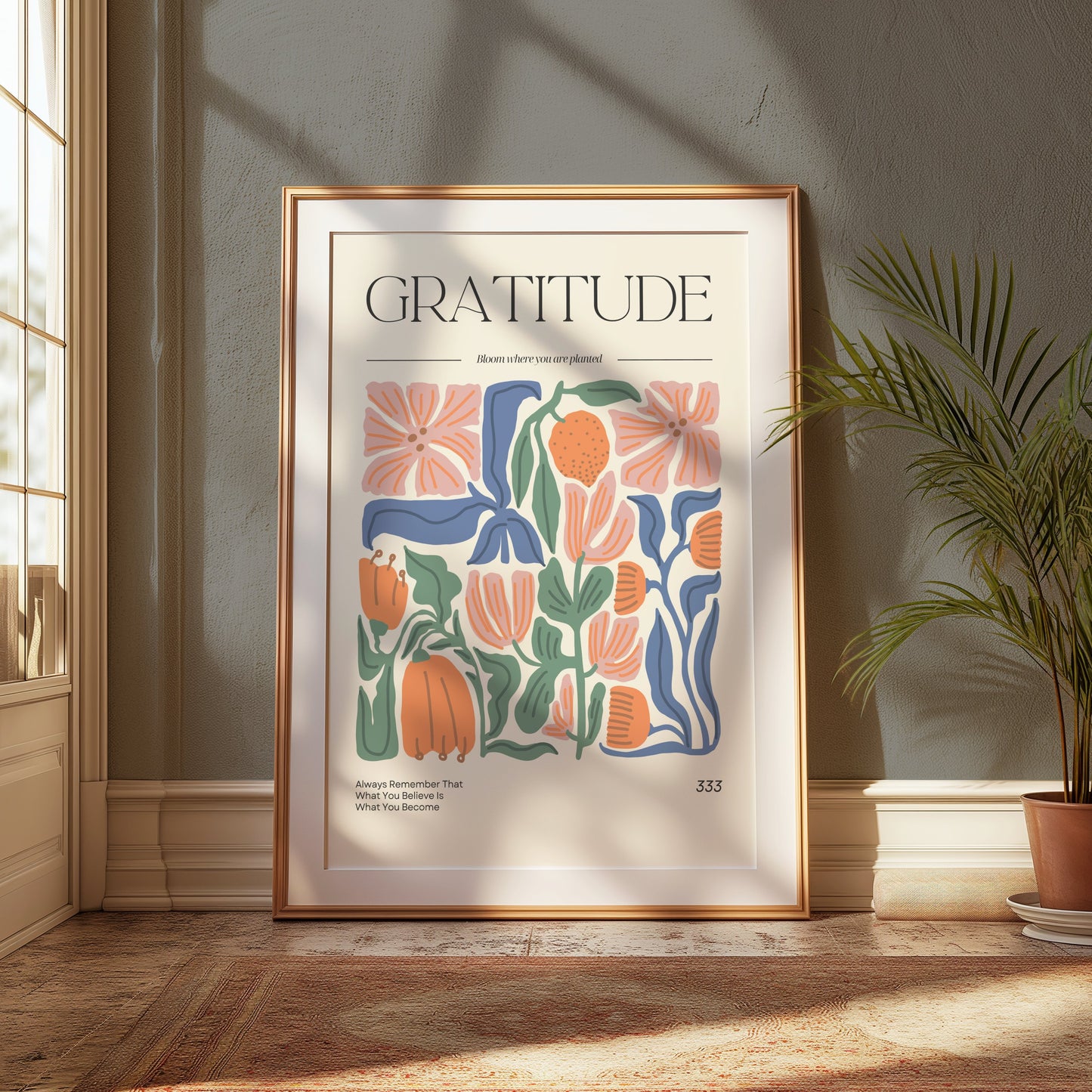Premium Poster of Inspirational Gratitude Motivational Floral Art Posters