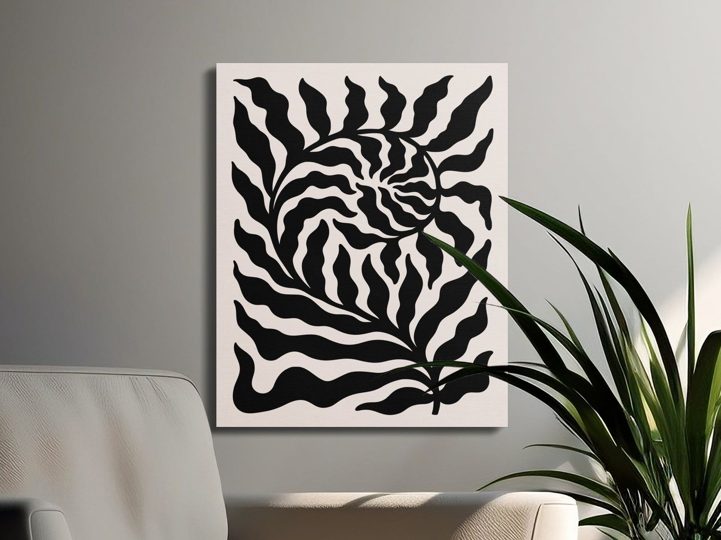 Premium Poster of Intricate Black Leaf Pattern Floral Canvas Wraps