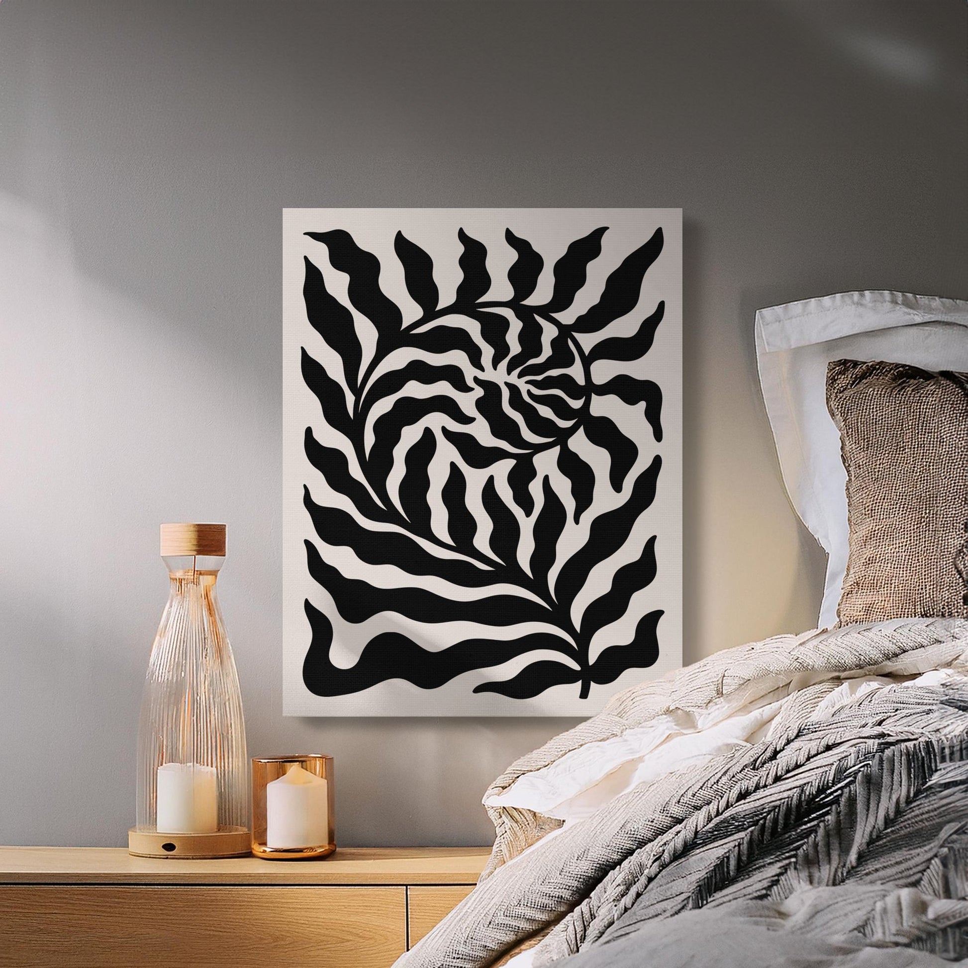 Premium Poster of Intricate Black Leaf Pattern Floral Canvas Wraps