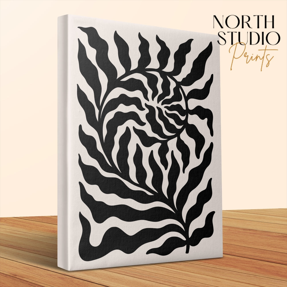 Premium Poster of Intricate Black Leaf Pattern Floral Canvas Wraps
