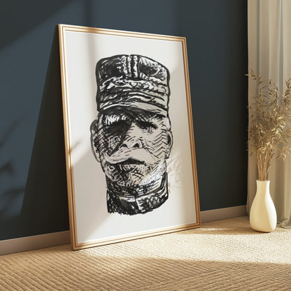 Premium Poster of Intricate Black and White Soldier Art Sketch Posters