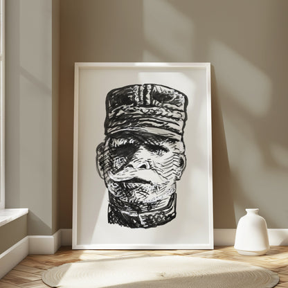 Premium Poster of Intricate Black and White Soldier Art Sketch Posters