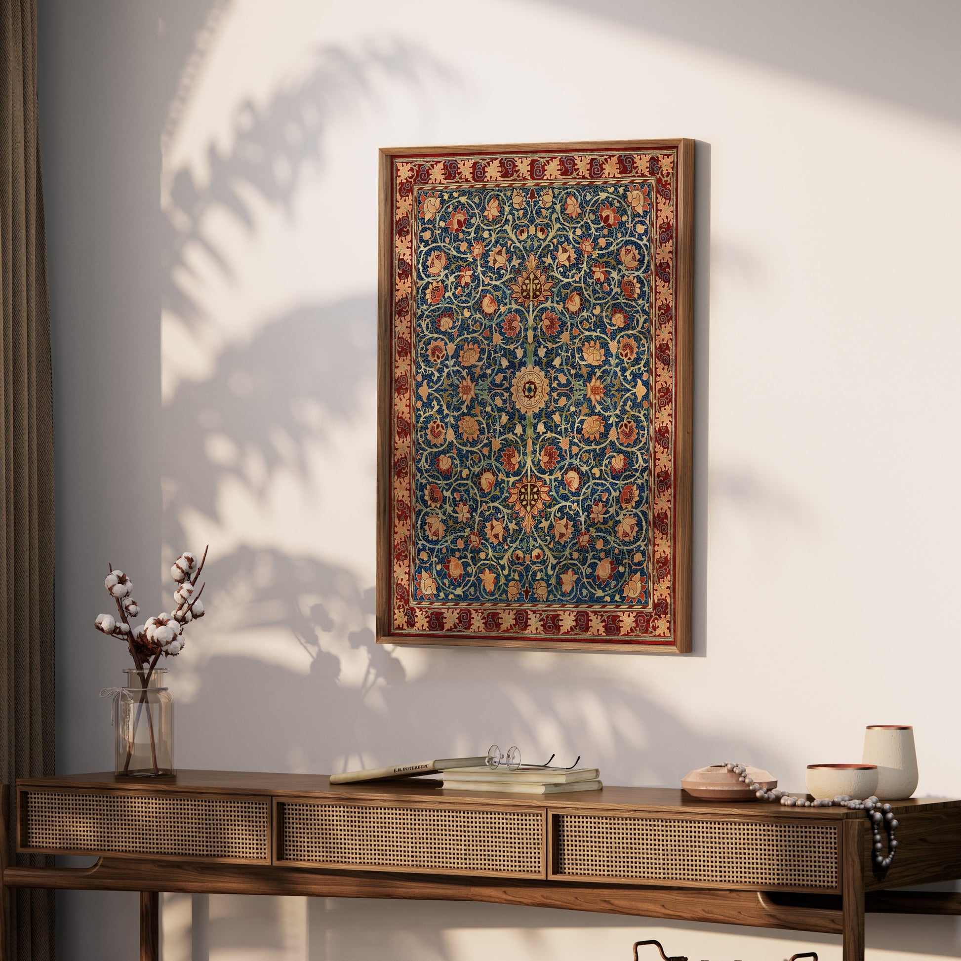 Premium Poster of Intricate Floral Pattern with Red Accents Art Posters