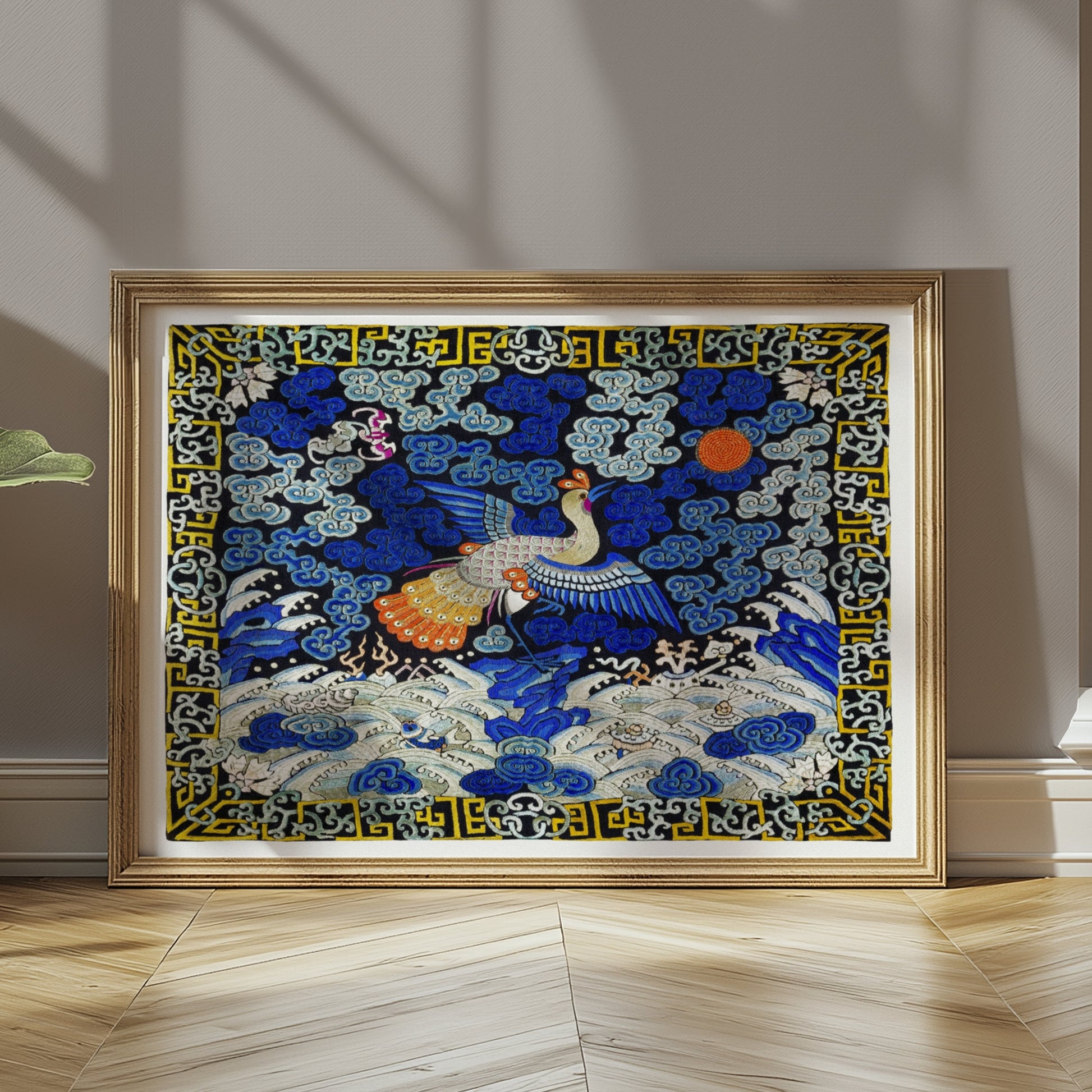 Premium Poster of Intricate Japanese Style Phoenix and Waves Art Posters
