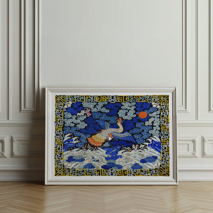 Premium Poster of Intricate Japanese Style Phoenix and Waves Art Posters