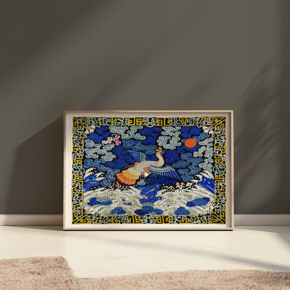 Premium Poster of Intricate Japanese Style Phoenix and Waves Art Posters