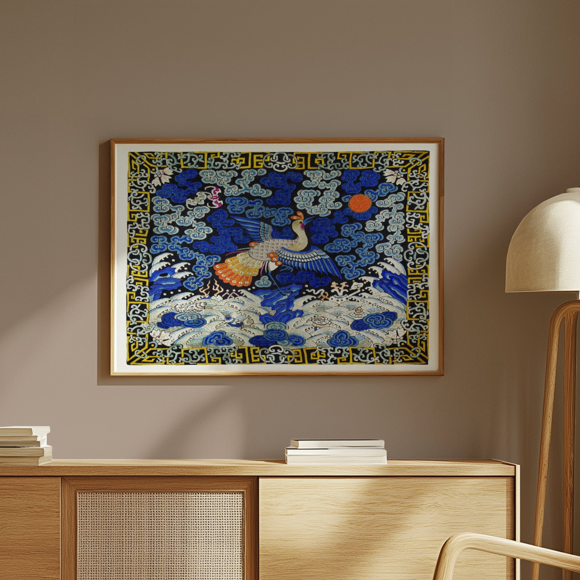 Premium Poster of Intricate Japanese Style Phoenix and Waves Art Posters