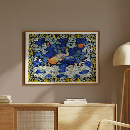 Premium Poster of Intricate Japanese Style Phoenix and Waves Art Posters