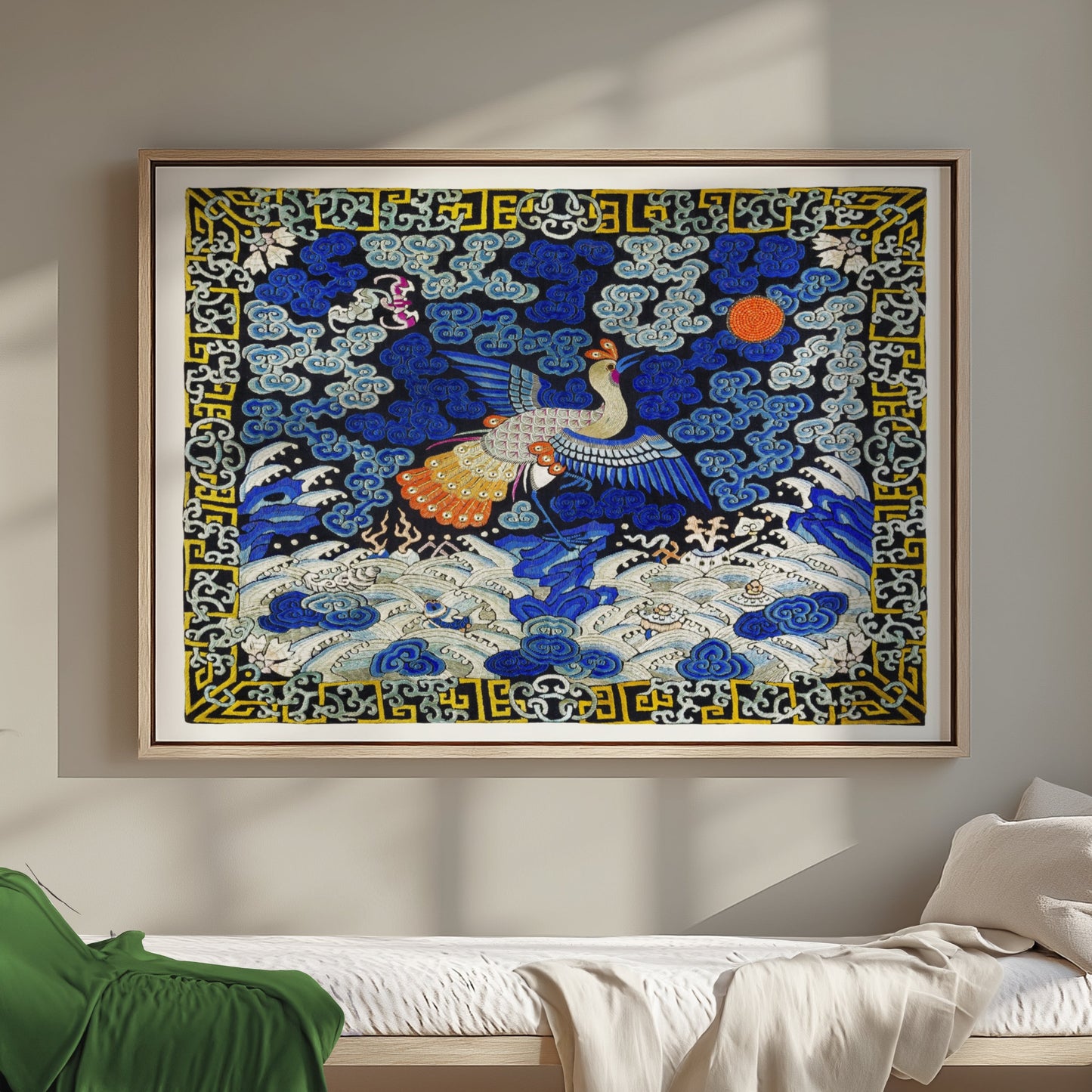 Premium Poster of Intricate Japanese Style Phoenix and Waves Art Posters