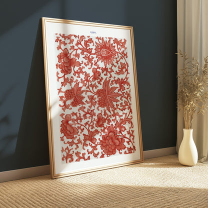 Premium Poster of Intricate Red Floral Pattern Art Print Decor Wall Posters