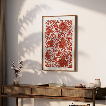 Premium Poster of Intricate Red Floral Pattern Art Print Decor Wall Posters