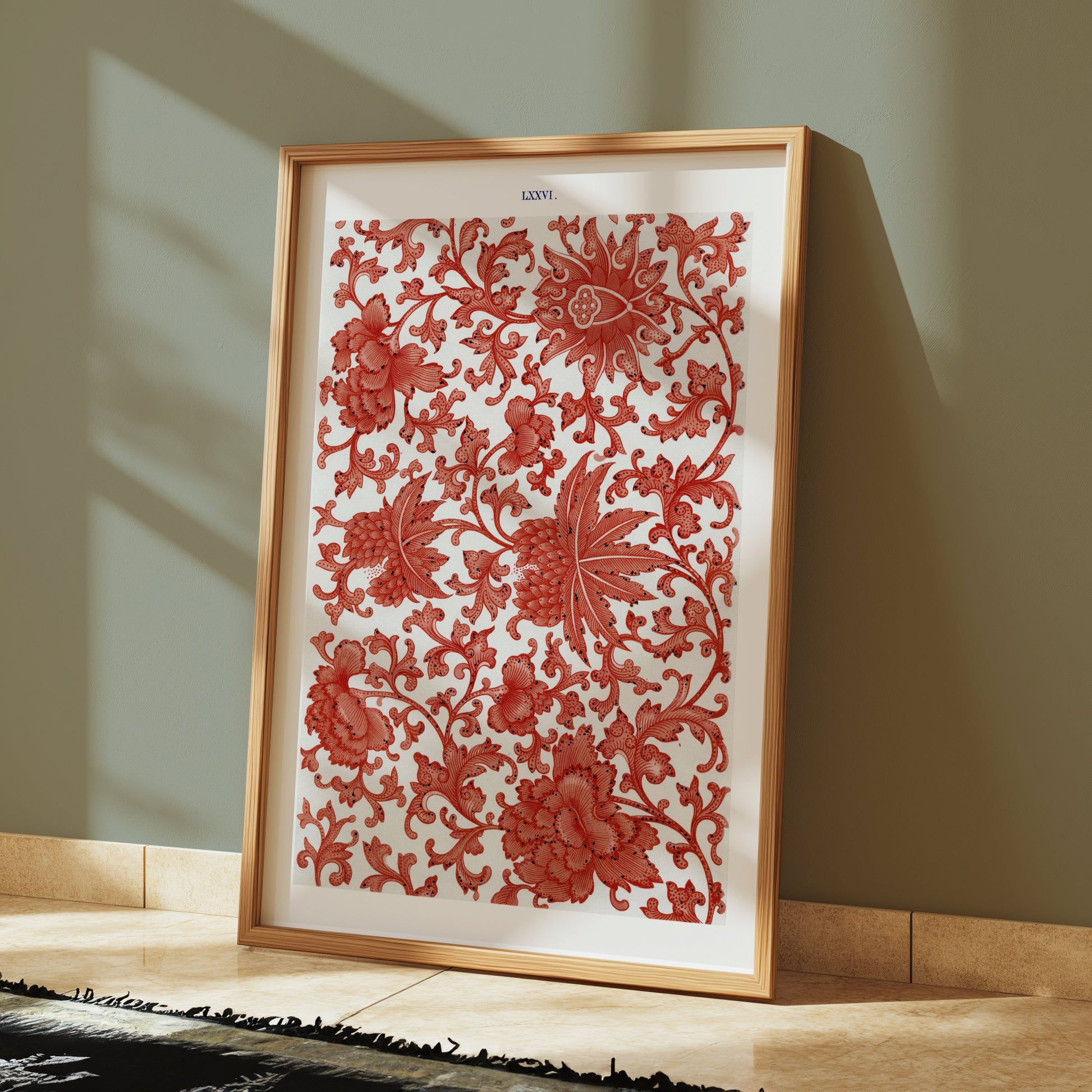 Premium Poster of Intricate Red Floral Pattern Art Print Decor Wall Posters