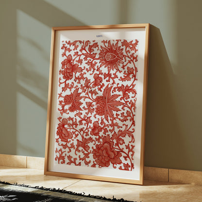 Premium Poster of Intricate Red Floral Pattern Art Print Decor Wall Posters