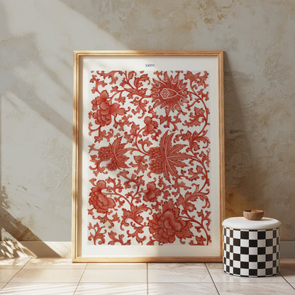 Premium Poster of Intricate Red Floral Pattern Art Print Decor Wall Posters