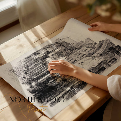Premium Poster of Intricately Detailed Urban Scene Art Lithography Posters
