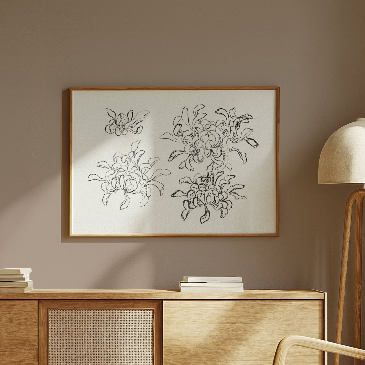 Premium Poster of Japanese Art Chrysanthemum Sketch Wall Decor Posters