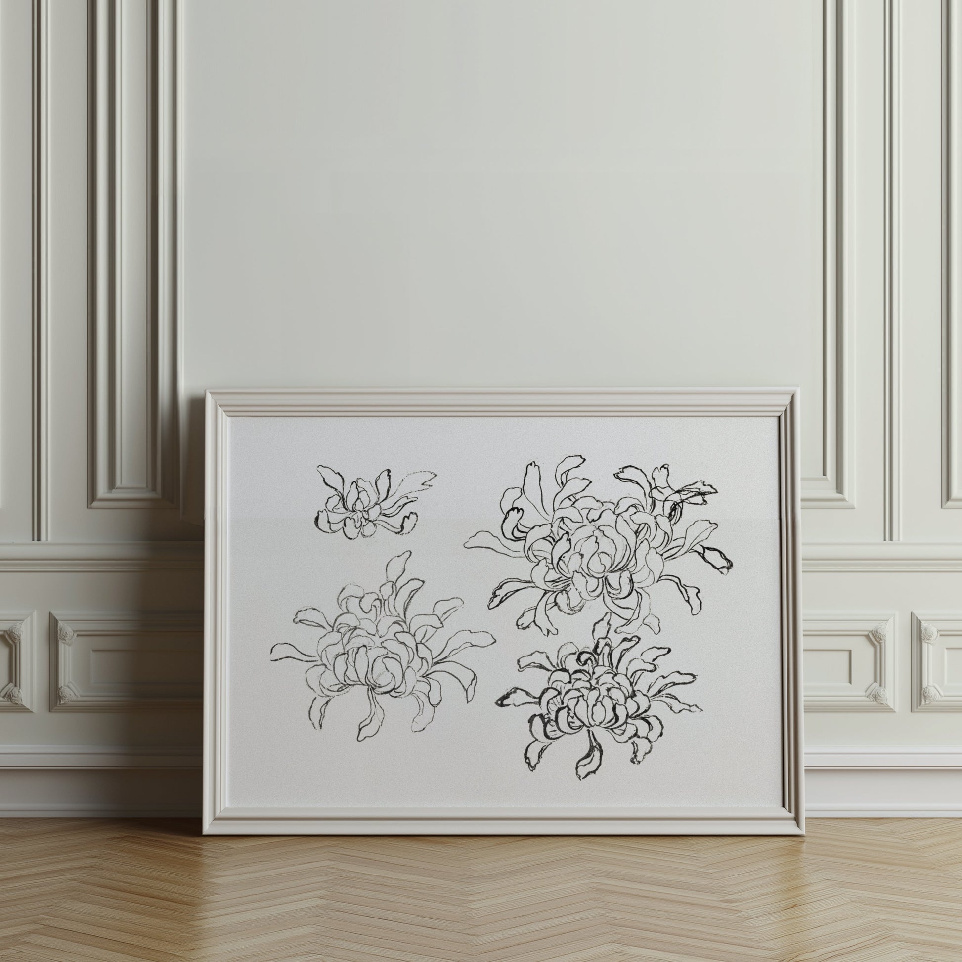 Premium Poster of Japanese Art Chrysanthemum Sketch Wall Decor Posters