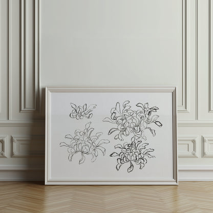 Premium Poster of Japanese Art Chrysanthemum Sketch Wall Decor Posters