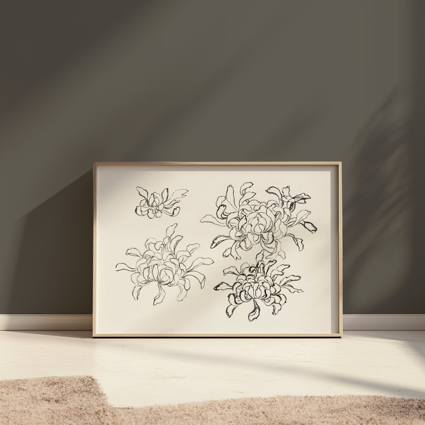 Premium Poster of Japanese Art Chrysanthemum Sketch Wall Decor Posters