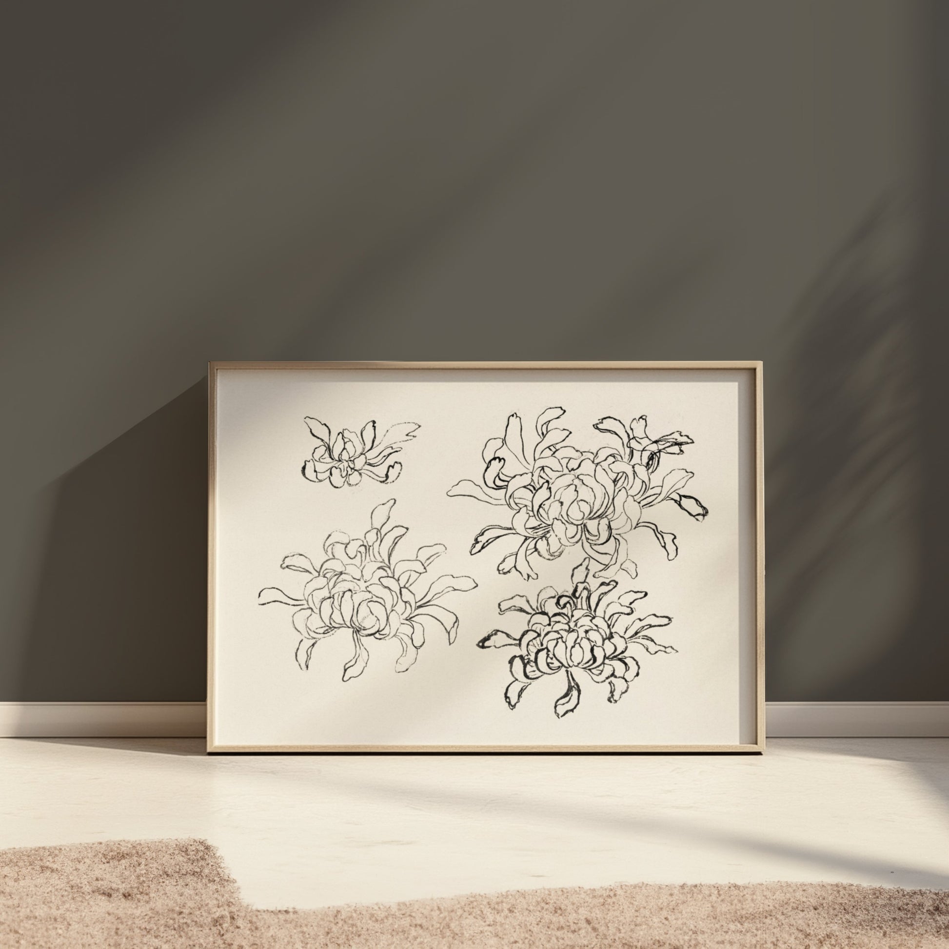Premium Poster of Japanese Art Chrysanthemum Sketch Wall Decor Posters