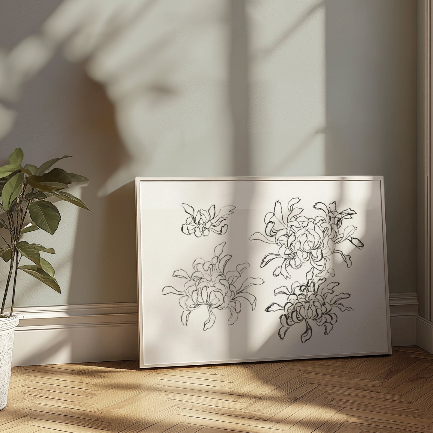 Premium Poster of Japanese Art Chrysanthemum Sketch Wall Decor Posters