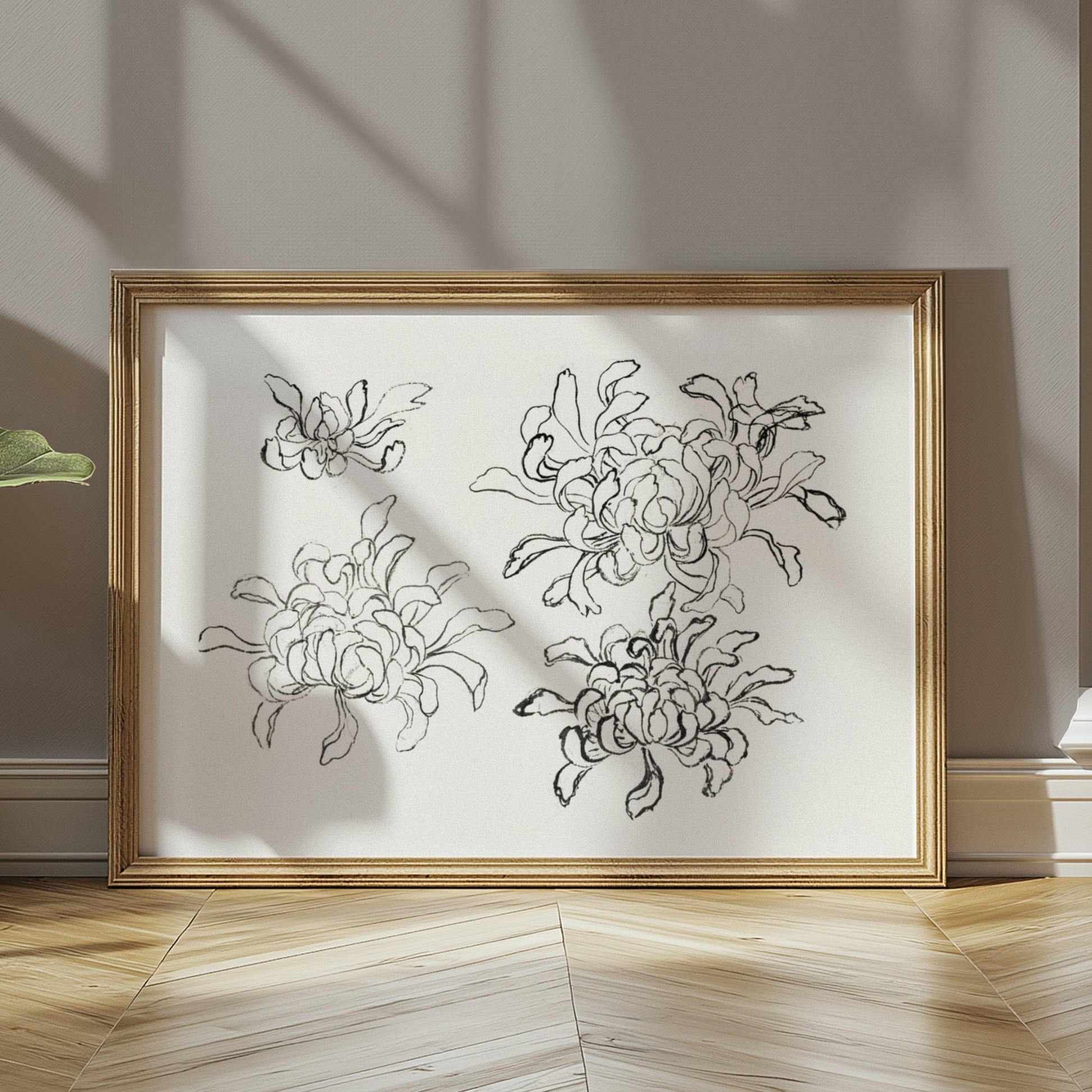Premium Poster of Japanese Art Chrysanthemum Sketch Wall Decor Posters