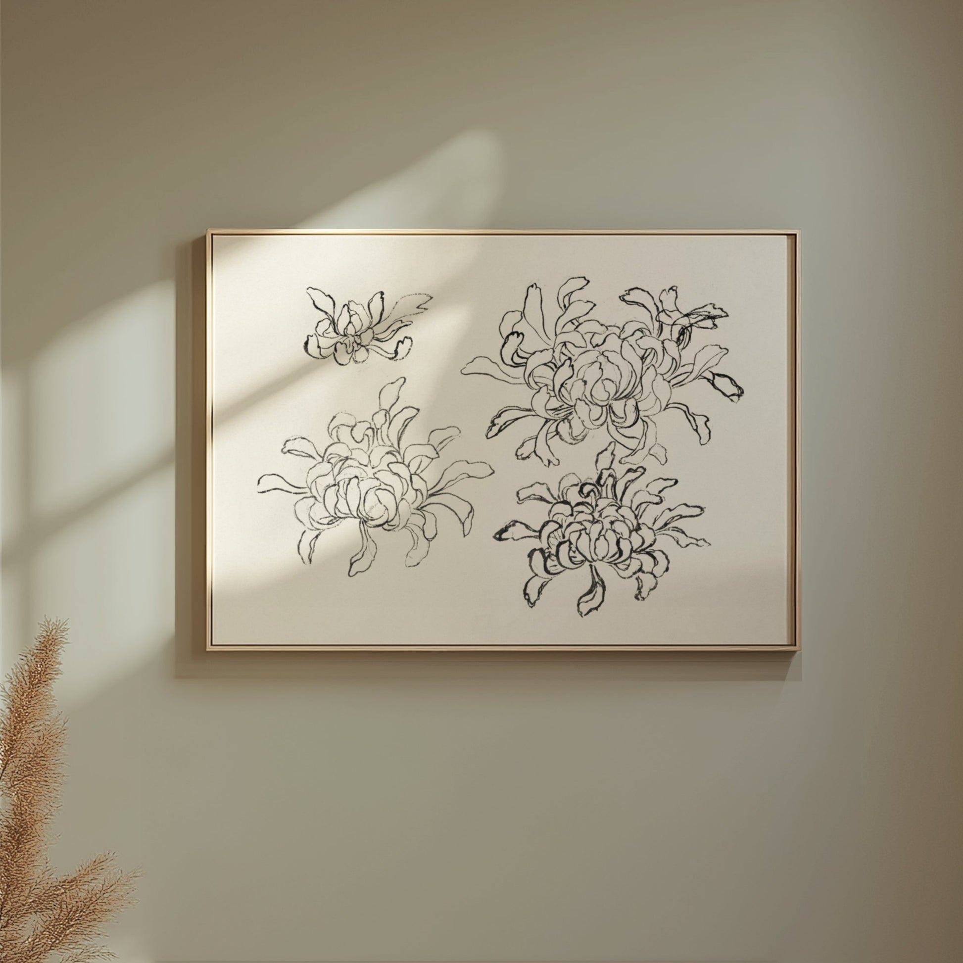 Premium Poster of Japanese Art Chrysanthemum Sketch Wall Decor Posters
