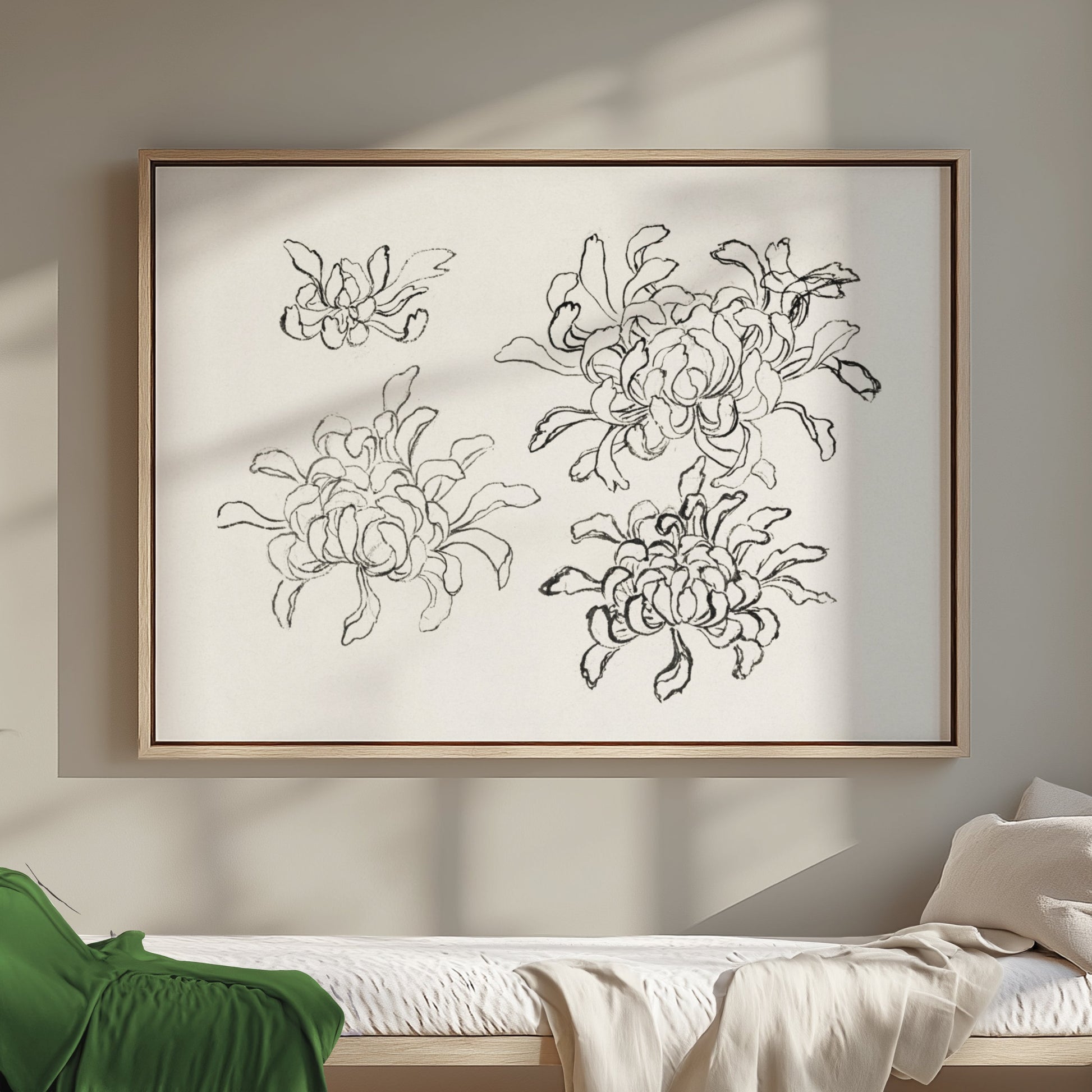 Premium Poster of Japanese Art Chrysanthemum Sketch Wall Decor Posters