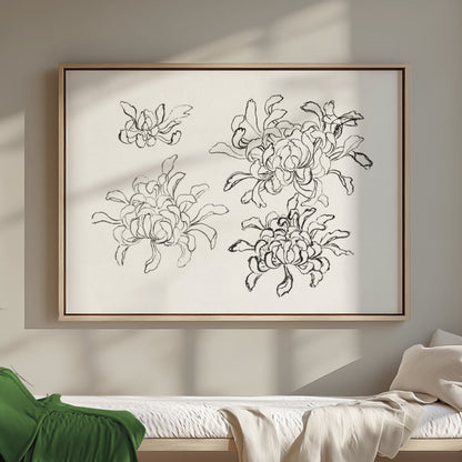 Premium Poster of Japanese Art Chrysanthemum Sketch Wall Decor Posters
