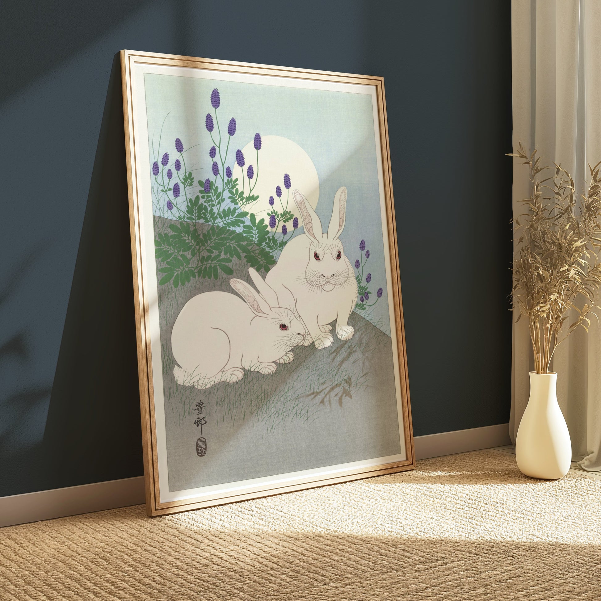 Premium Poster of Japanese Art Print Moonlit Rabbits Scene Posters