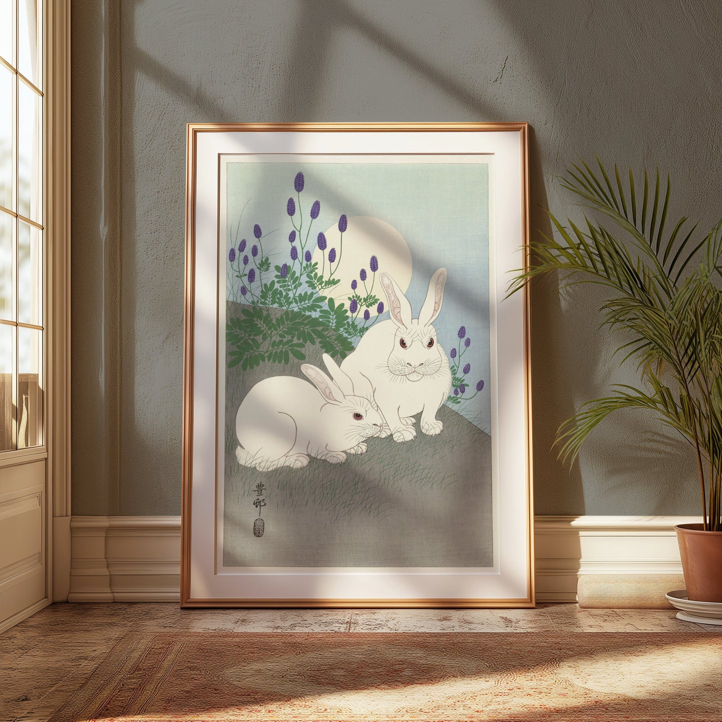Premium Poster of Japanese Art Print Moonlit Rabbits Scene Posters