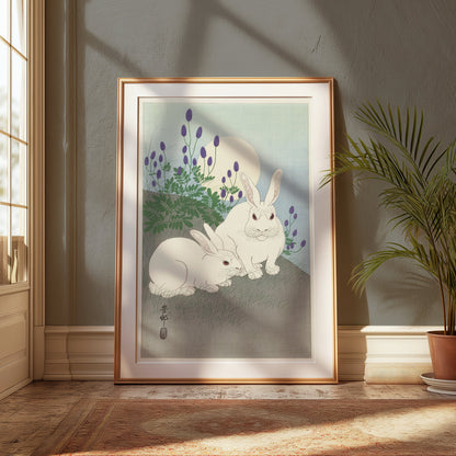 Premium Poster of Japanese Art Print Moonlit Rabbits Scene Posters