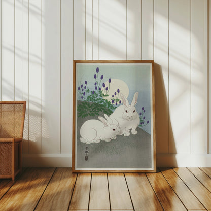 Premium Poster of Japanese Art Print Moonlit Rabbits Scene Posters