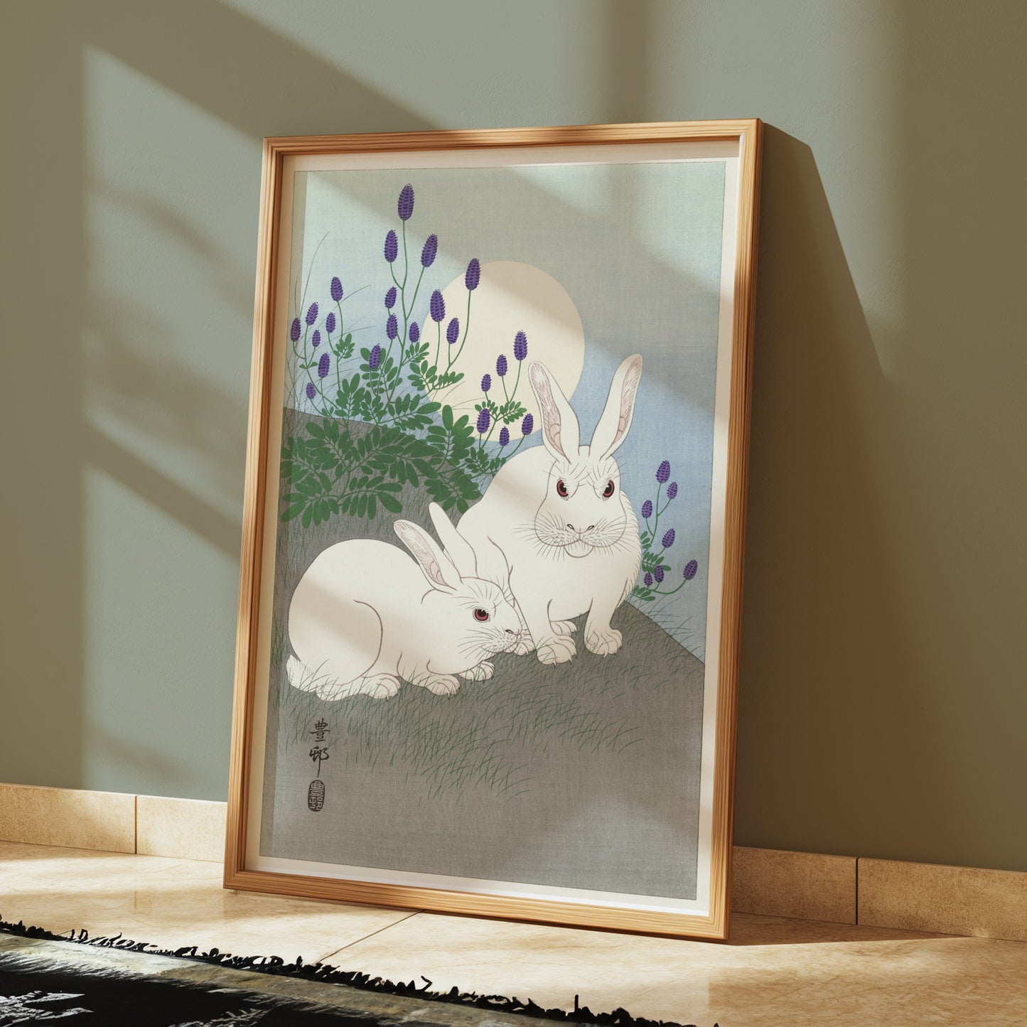 Premium Poster of Japanese Art Print Moonlit Rabbits Scene Posters