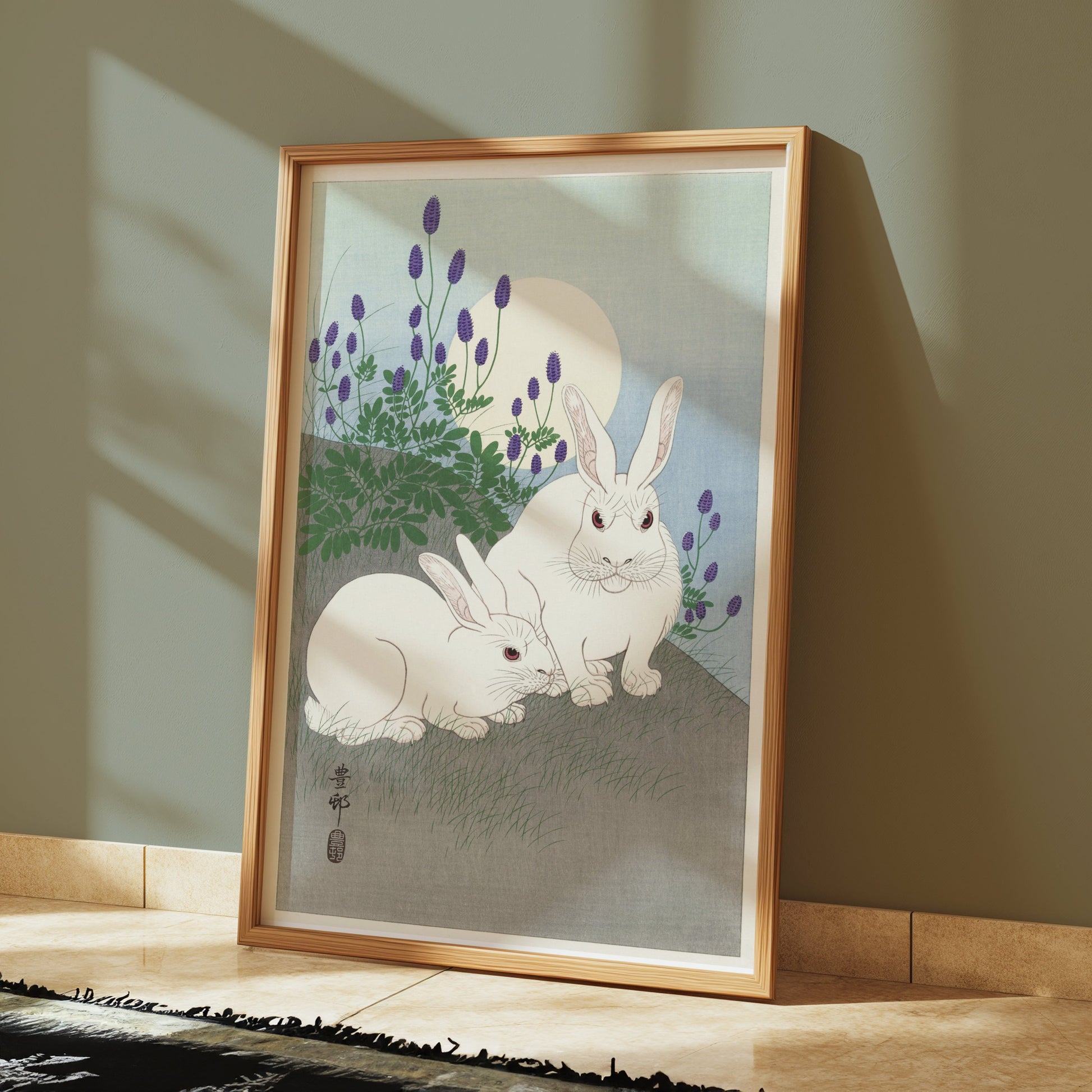 Premium Poster of Japanese Art Print Moonlit Rabbits Scene Posters