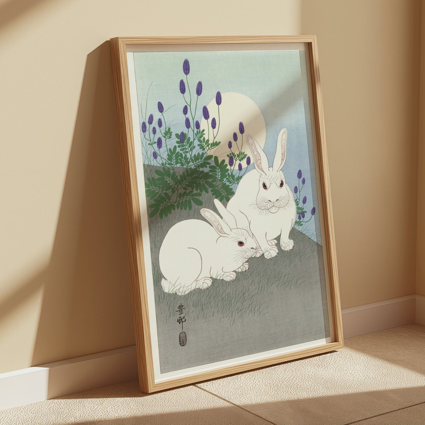 Premium Poster of Japanese Art Print Moonlit Rabbits Scene Posters